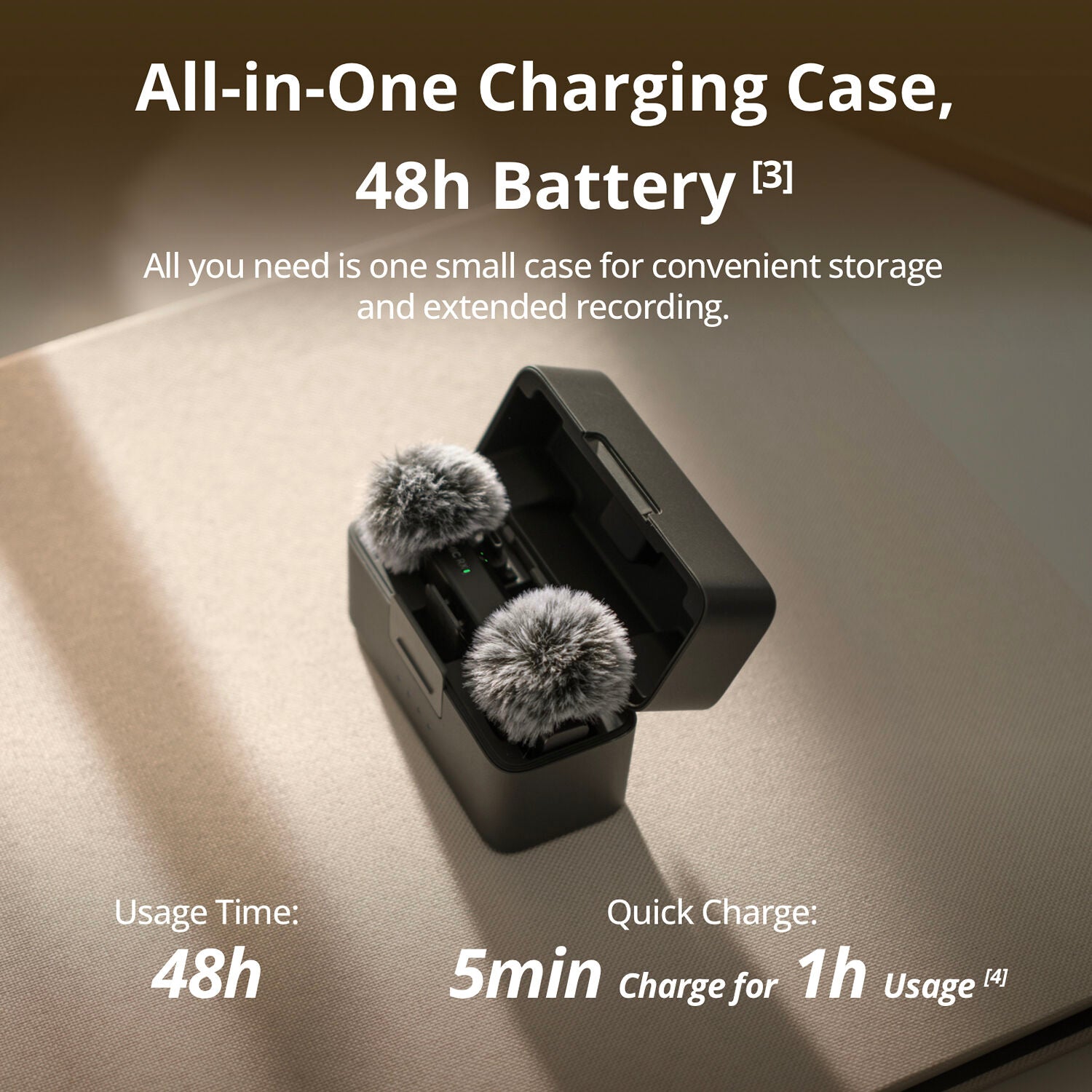 DJI Mic Mini wireless microphone with dual transmitters, compact charging case, noise cancellation, and long battery life for content creators.