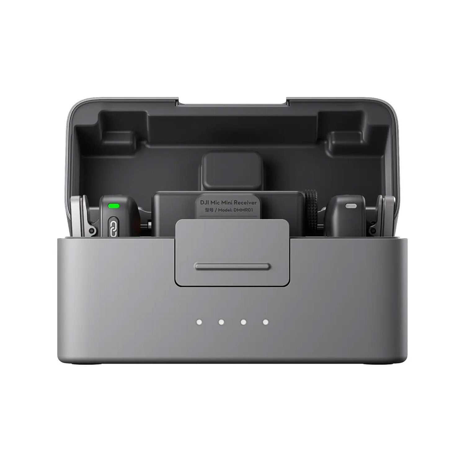 DJI Mic Mini wireless microphone with dual transmitters, compact charging case, noise cancellation, and long battery life for content creators.