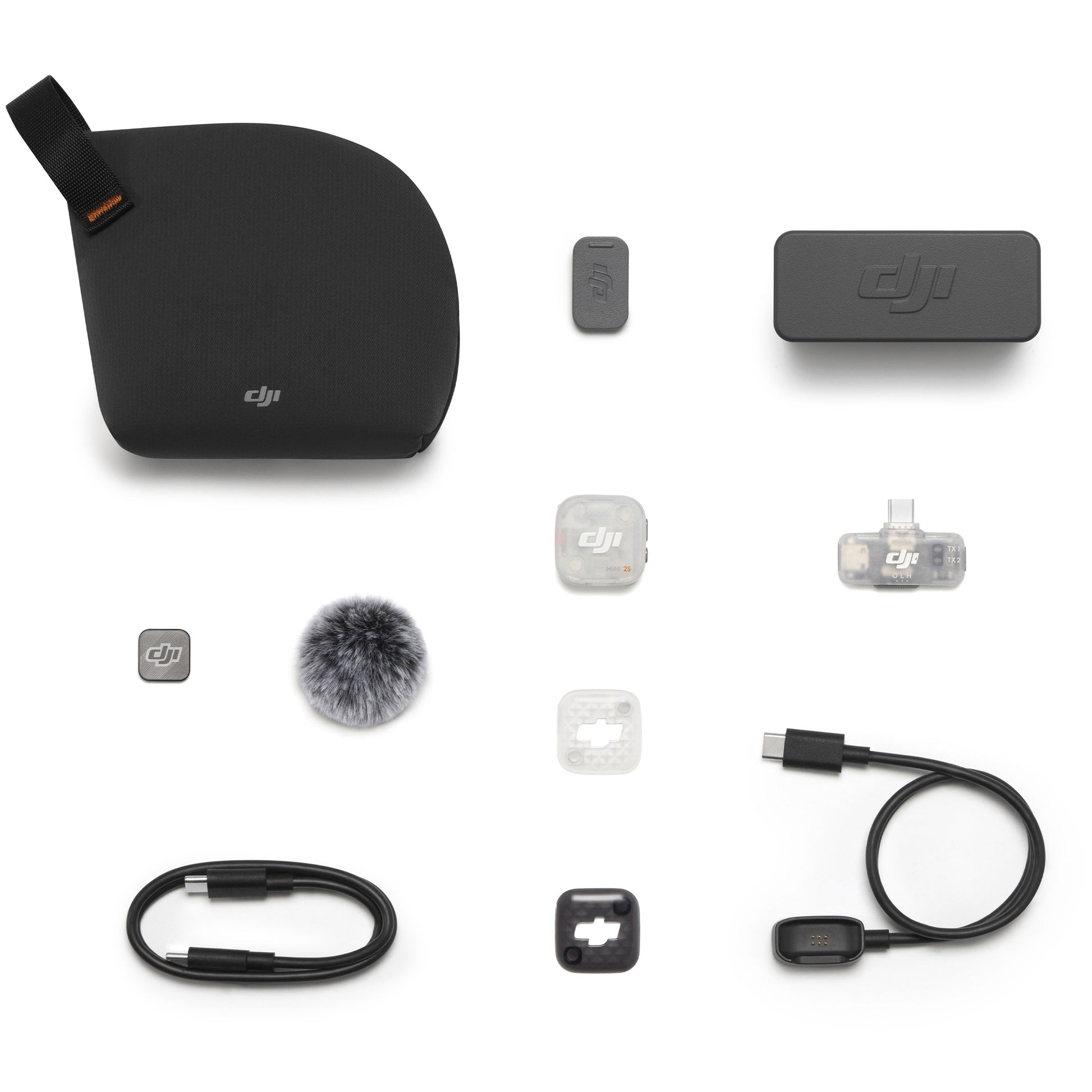 DJI Mic Mini 2S wireless microphone system with transmitter, receiver and charging case
