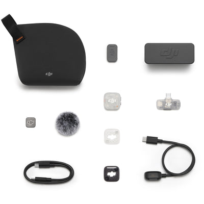 DJI Mic Mini 2S wireless microphone system with transmitter, receiver and charging case
