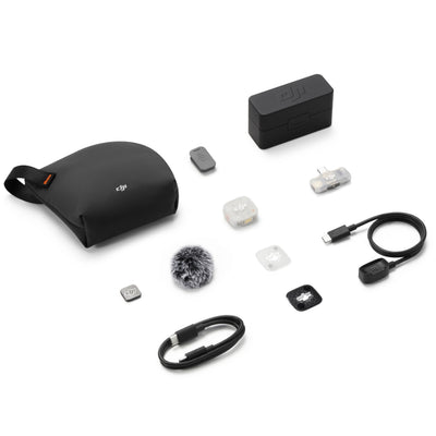 DJI Mic Mini 2S wireless microphone system with transmitter, receiver and charging case
