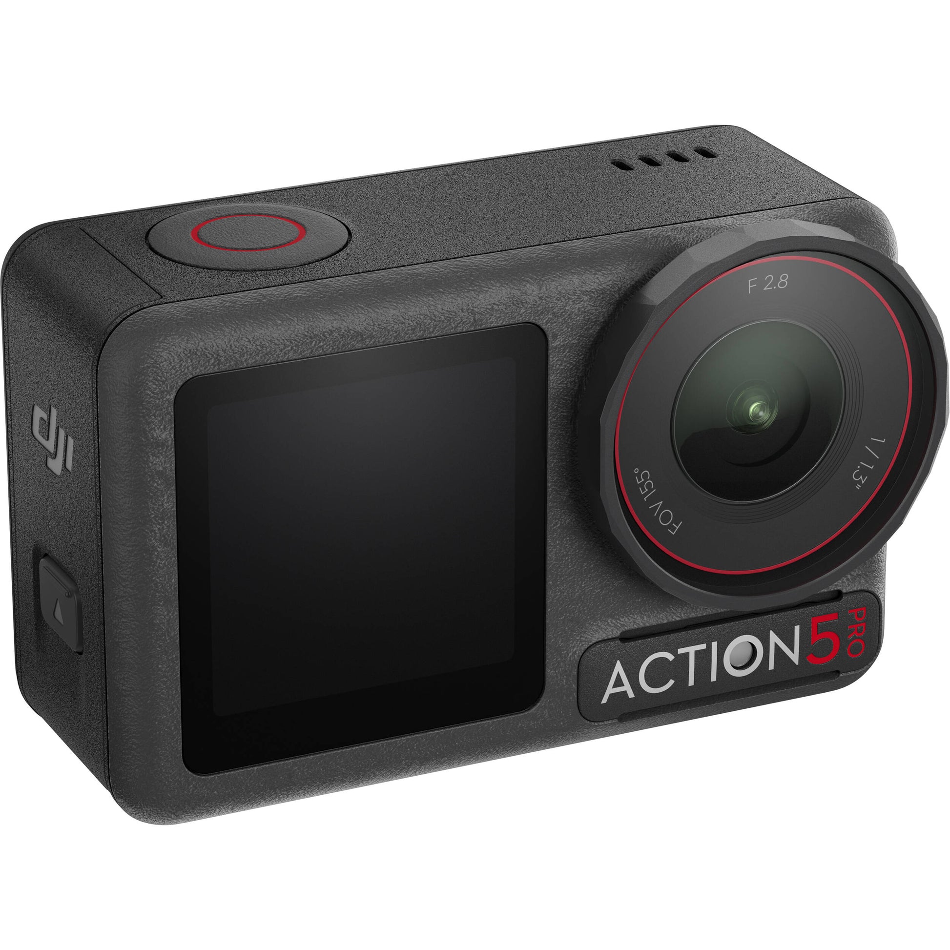 DJI Osmo Action 5 Pro action camera with both front and rear OLED touchscreens, shown alongside three Extreme Battery Plus cells, a multifunctional charging rod/extension pole, and a protective carry case—presented as the complete Adventure Combo kit.