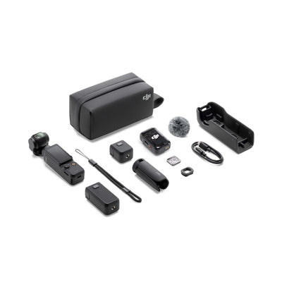 DJI Osmo Pocket 3 Creator Combo – all-in-one 4K gimbal camera kit with accessories for vloggers and content creators, featuring a rotating touchscreen and 1-inch sensor.