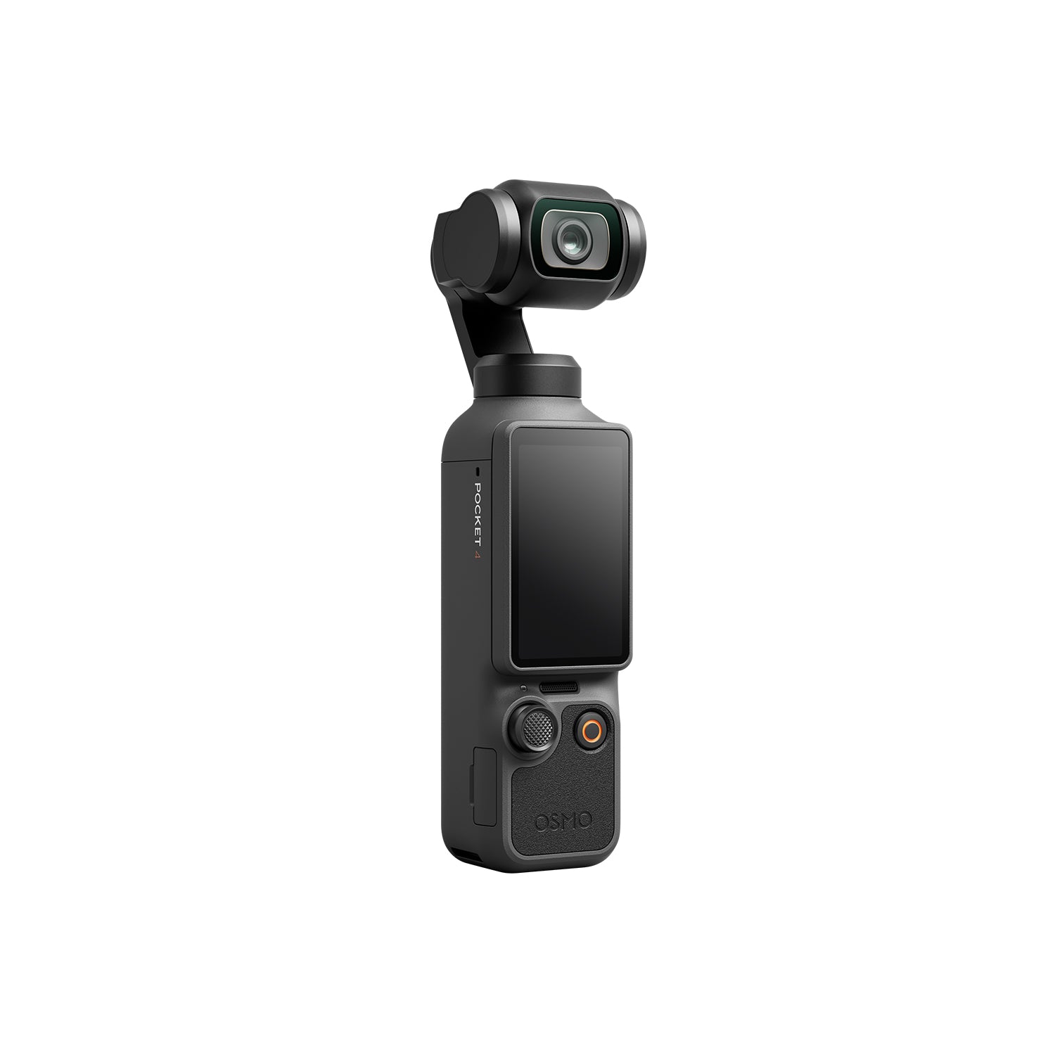 DJI Osmo Pocket 4 handheld 3-axis gimbal camera with 1-inch CMOS sensor and 2-inch rotatable OLED touchscreen for 4K/240fps vlogging.
