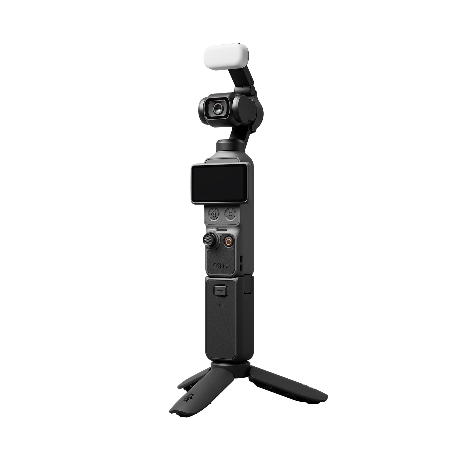 DJI Osmo Pocket 4 Creator Combo including stabilised 4K gimbal camera, DJI Mic 3 wireless transmitter, magnetic fill light, and battery handle.
