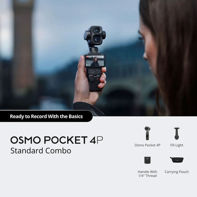 DJI Osmo Pocket 4P dual-lens 4K gimbal camera with 4K 240fps slow motion and 17-stop dynamic range.
