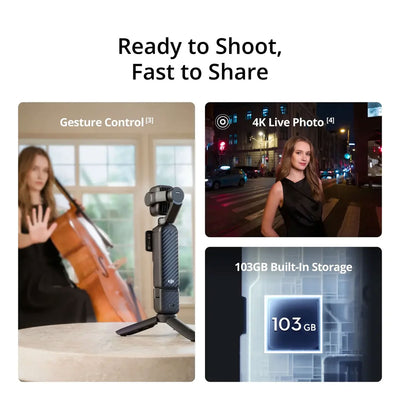 DJI Osmo Pocket 4P dual-lens 4K gimbal camera with 4K 240fps slow motion and 17-stop dynamic range.

