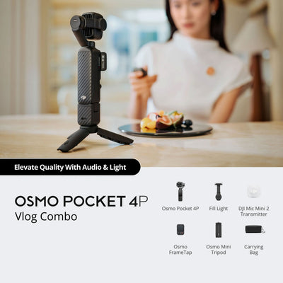 DJI Osmo Pocket 4P dual-lens 4K gimbal camera with 4K 240fps slow motion and 17-stop dynamic range.
