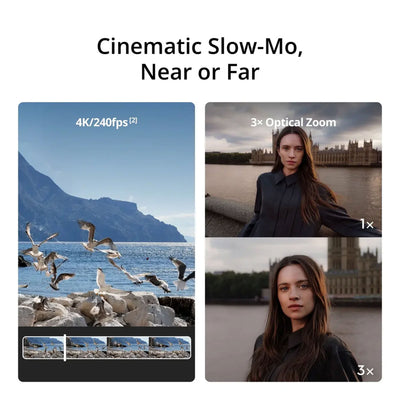 DJI Osmo Pocket 4P dual-lens 4K gimbal camera with 4K 240fps slow motion and 17-stop dynamic range.
