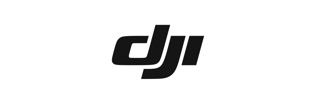 Black DJI logo on a white background
