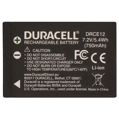 Duracell rechargeable battery with safety information and branding on a white background