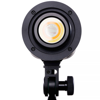 Black spotlight with visible bulb on a white background