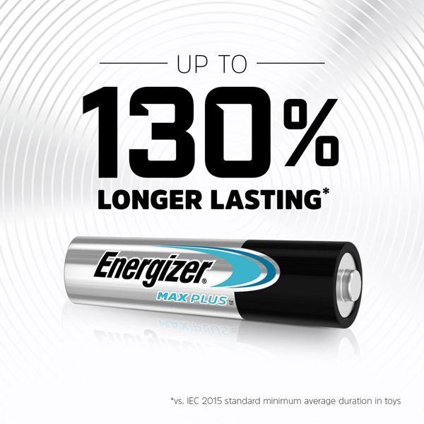 Energizer MAX PLUS AAA high-performance alkaline batteries for high-tech devices.
