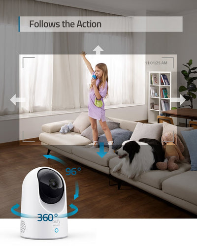 The Eufy Indoor Cam 2K E220 Twin Pack is a home security system featuring two indoor cameras with on-device AI for motion tracking, 2K video clarity, and built-in two-way audio.