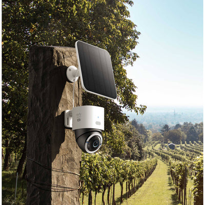 Eufy Security 4G LTE Cam S330 – white outdoor pan-tilt camera with integrated solar panel on top and 4K lens at front.