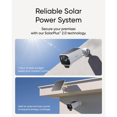 The Eufy Security eufyCam S3 Pro is a state-of-the-art 4K security camera designed for all-weather protection, featuring MaxColour Vision™ for full-color surveillance and SolarPlus™ 2.0 for continuous solar power.
