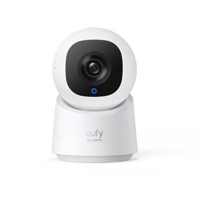 The Eufy Security Indoor Cam C210 is a smart home surveillance camera that provides 360-degree coverage with a 75-degree vertical tilt, 1080p HD resolution, and advanced AI tracking.
