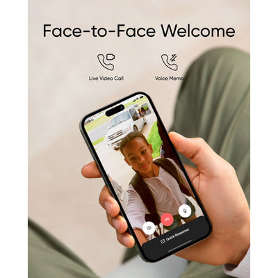 Eufy Security Video Doorbell C30 — sleek vertical black rectangle with camera lens at top and illuminated circular doorbell button below.