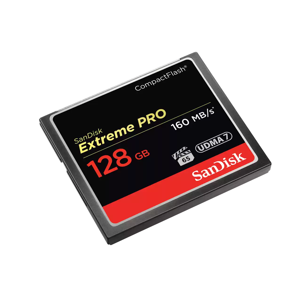 SanDisk Extreme Pro 128GB CompactFlash card on a white background
