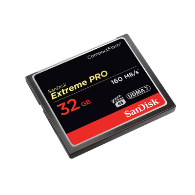 SanDisk Extreme Pro CompactFlash card on a white background