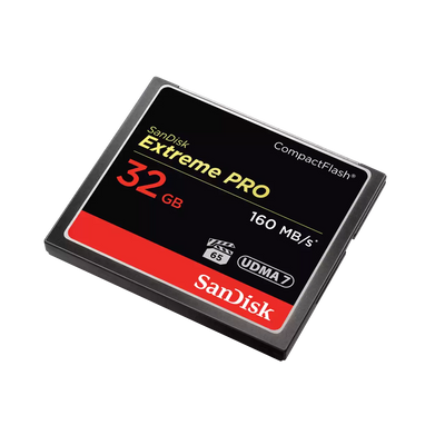 SanDisk Extreme Pro CompactFlash card on a white background