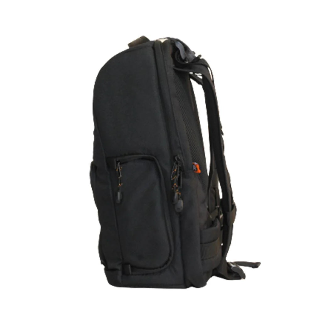 Black backpack on a white background