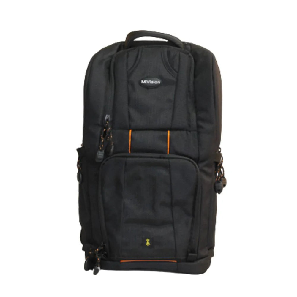Black backpack with visible brand logo on a white background