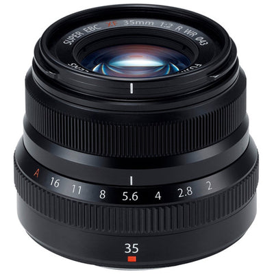 Camera lens with focus and aperture controls on a white background