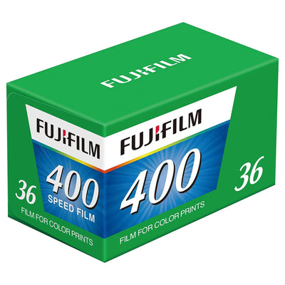 Box of Fujifilm 400 film on a white background