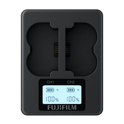 Fujifilm BC-W235 Dual Battery Charger – charge two NP-W235 batteries simultaneously for your X-T4, X-T5, or GFX100S, keeping you powered for longer shoots.