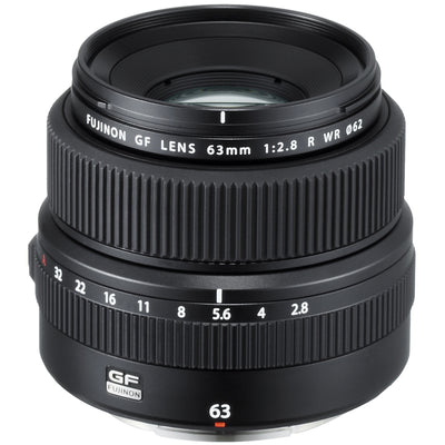 Fujinon GF 63mm f/2.8 R WR medium format lens for FUJIFILM GFX cameras, compact and lightweight with weather-resistant construction.