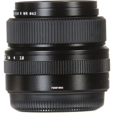 Fujinon GF 63mm f/2.8 R WR medium format lens for FUJIFILM GFX cameras, compact and lightweight with weather-resistant construction.