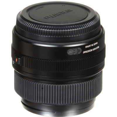 Fujinon GF 63mm f/2.8 R WR medium format lens for FUJIFILM GFX cameras, compact and lightweight with weather-resistant construction.