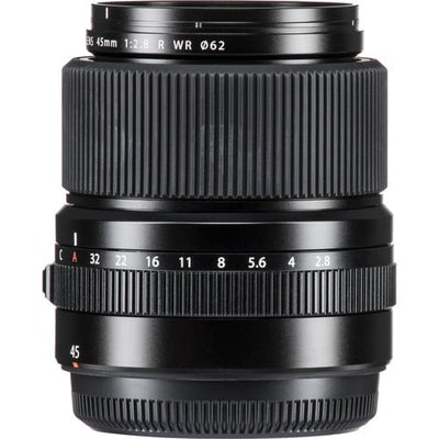 Fujifilm GF 45mm f/2.8 R WR lens. Medium-format prime with f/2.8, sharp optics, weather-resistant build, and versatile everyday performance.