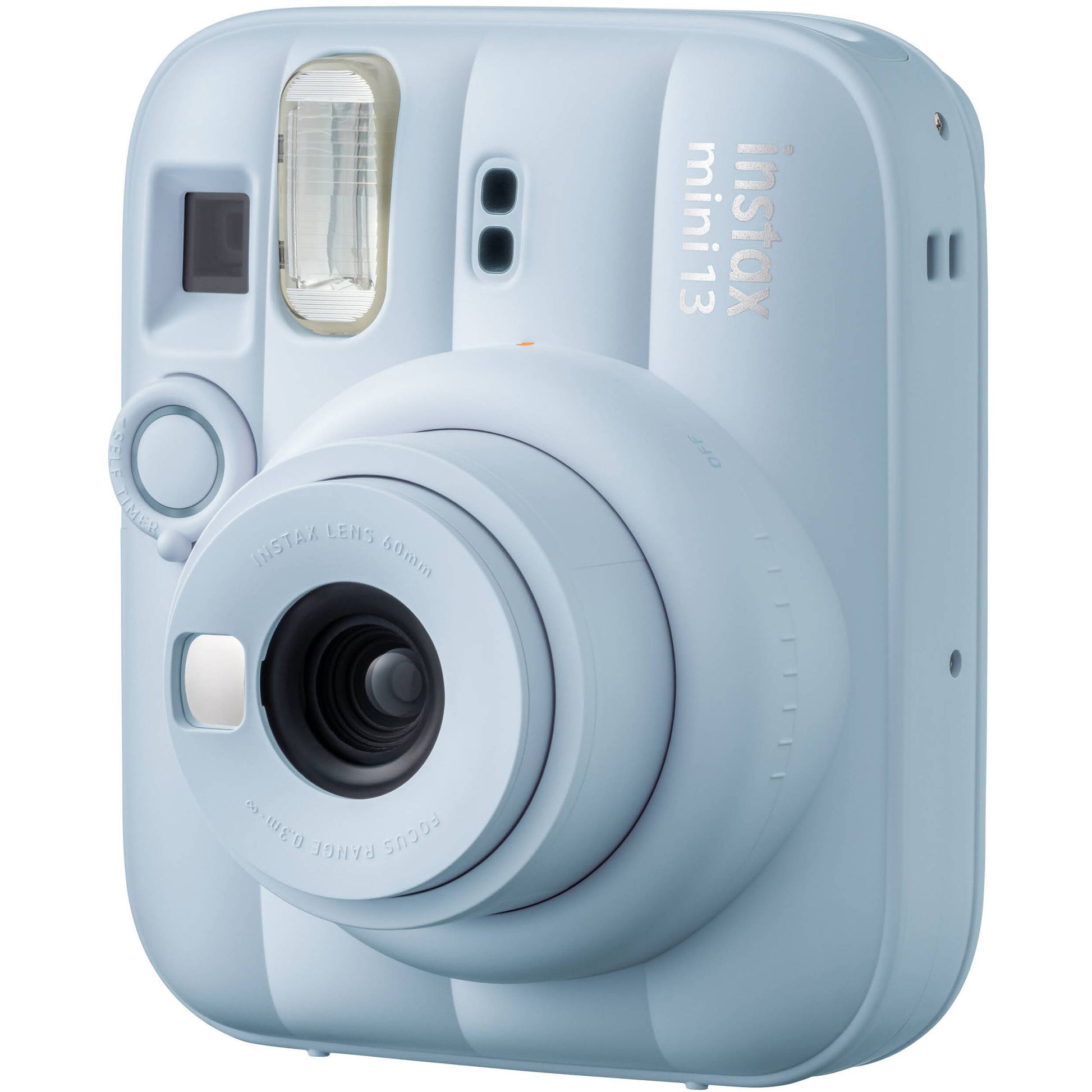 Fujifilm INSTAX Mini instant camera with built-in flash and optical viewfinder.