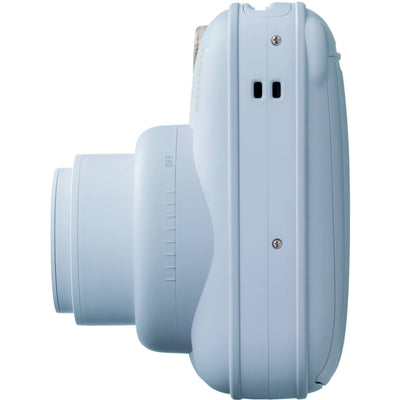 Fujifilm INSTAX Mini instant camera with built-in flash and optical viewfinder.