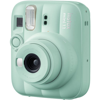Fujifilm INSTAX Mini instant camera with built-in flash and optical viewfinder.