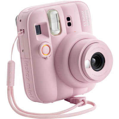 Fujifilm INSTAX Mini instant camera with built-in flash and optical viewfinder.