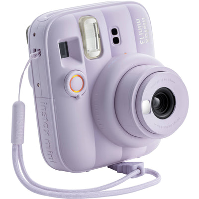 Fujifilm INSTAX Mini instant camera with built-in flash and optical viewfinder.