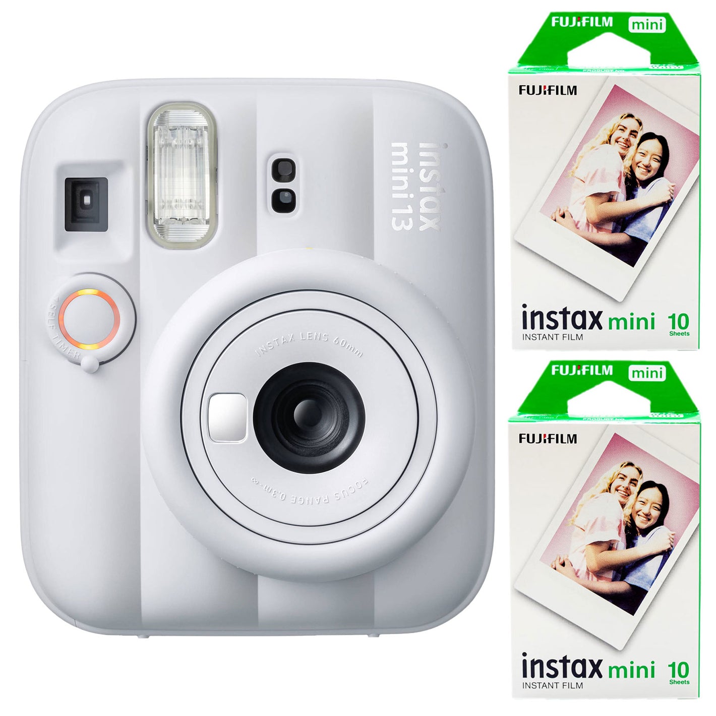 Fujifilm INSTAX Mini instant camera with built-in flash and optical viewfinder.
