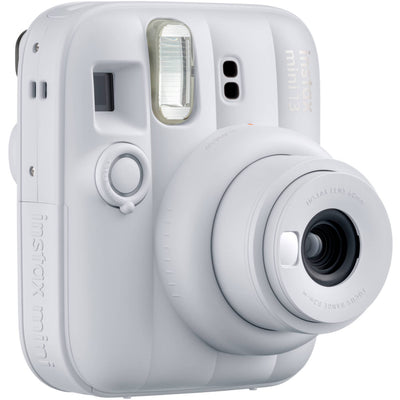 Fujifilm INSTAX Mini instant camera with built-in flash and optical viewfinder.