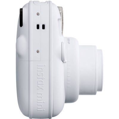 Fujifilm INSTAX Mini instant camera with built-in flash and optical viewfinder.