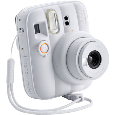 Fujifilm INSTAX Mini instant camera with built-in flash and optical viewfinder.
