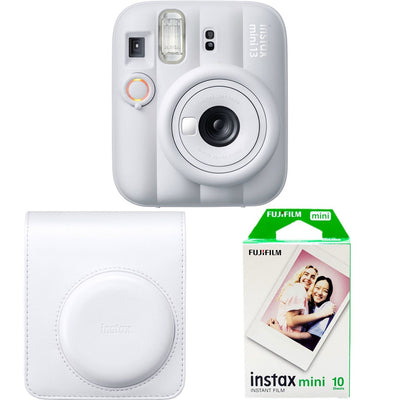 White Fujifilm Instax Mini 13 instant camera with film and cover