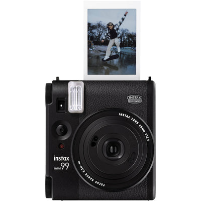 Fujifilm Instax Mini 99 instant film camera in vintage beige with textured grip, built-in flash, selfie mirror, and classic analog controls.