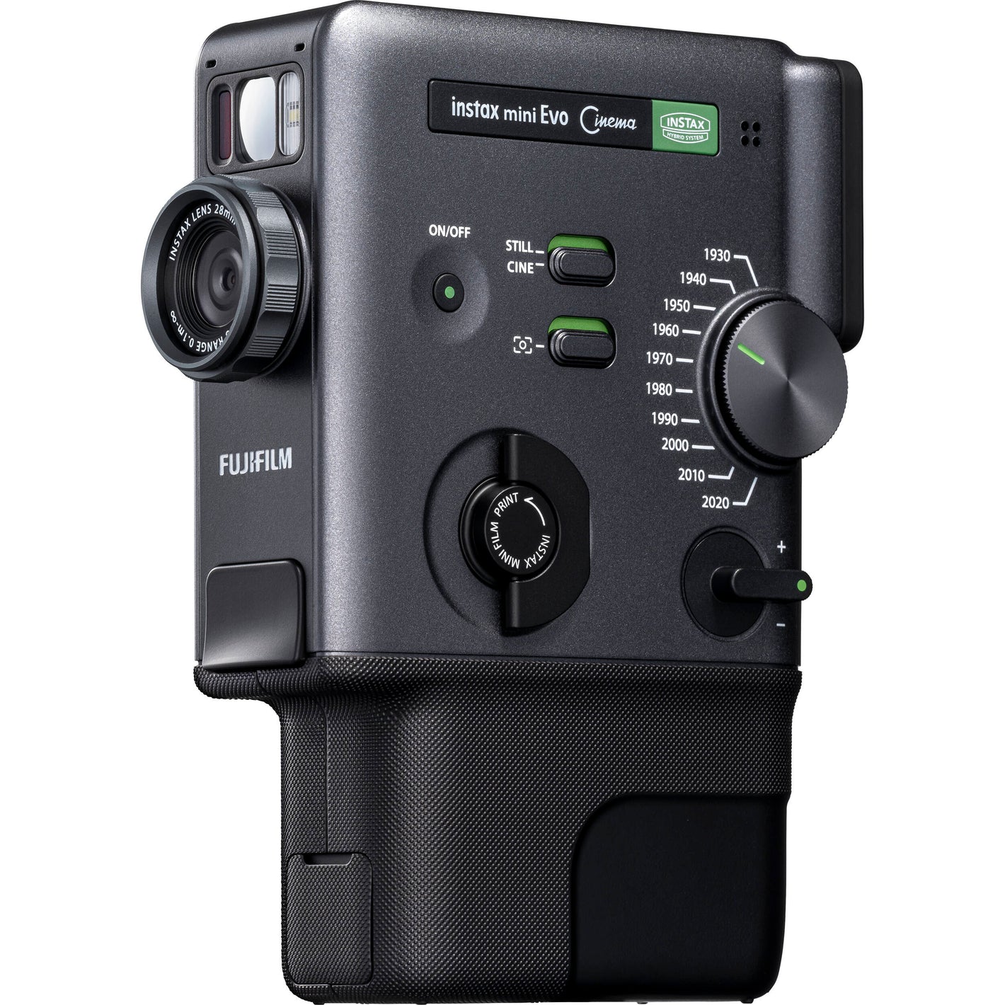 Hybrid instant camera Instax Mini Evo for videos, stills, and smartphone printing.