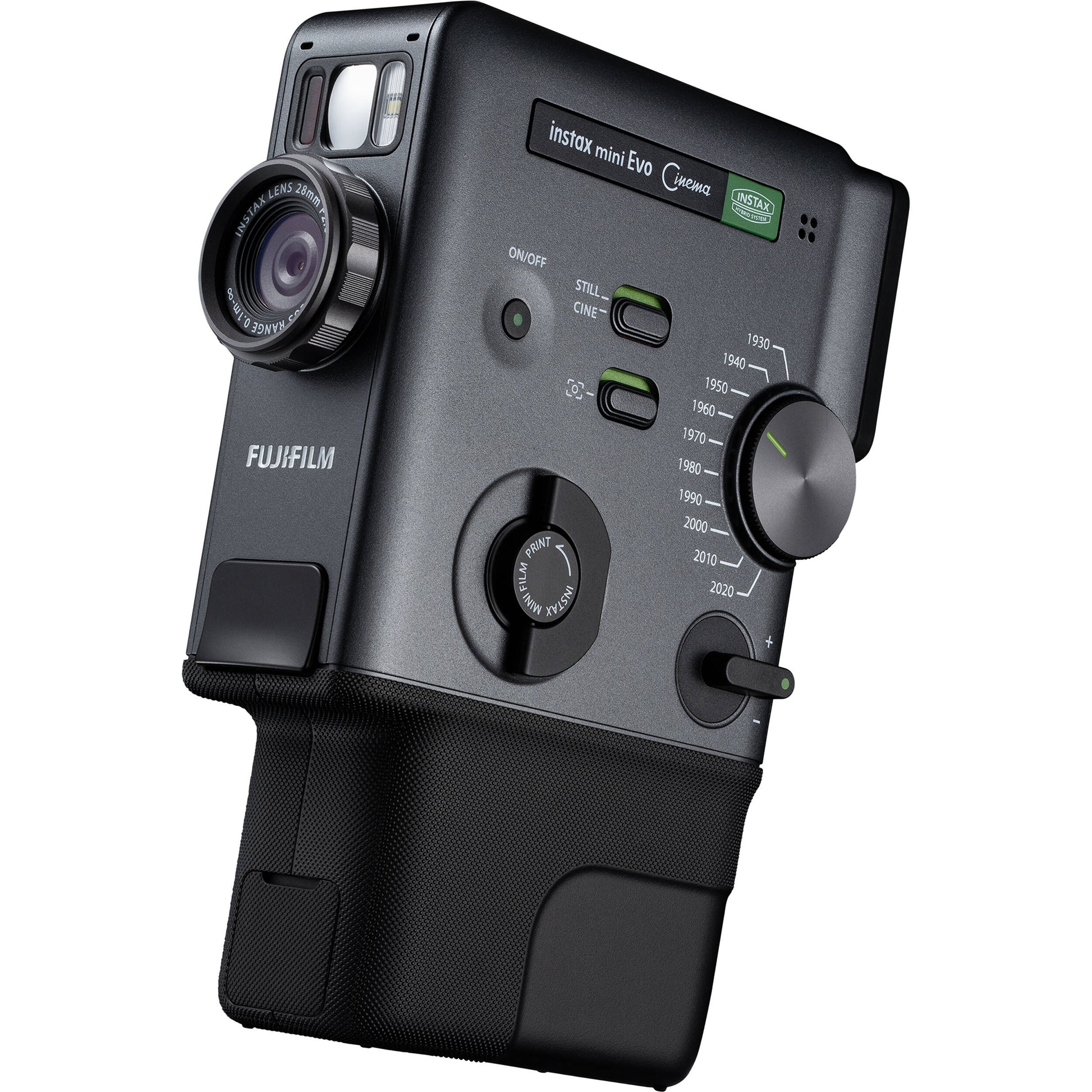 Hybrid instant camera Instax Mini Evo for videos, stills, and smartphone printing.