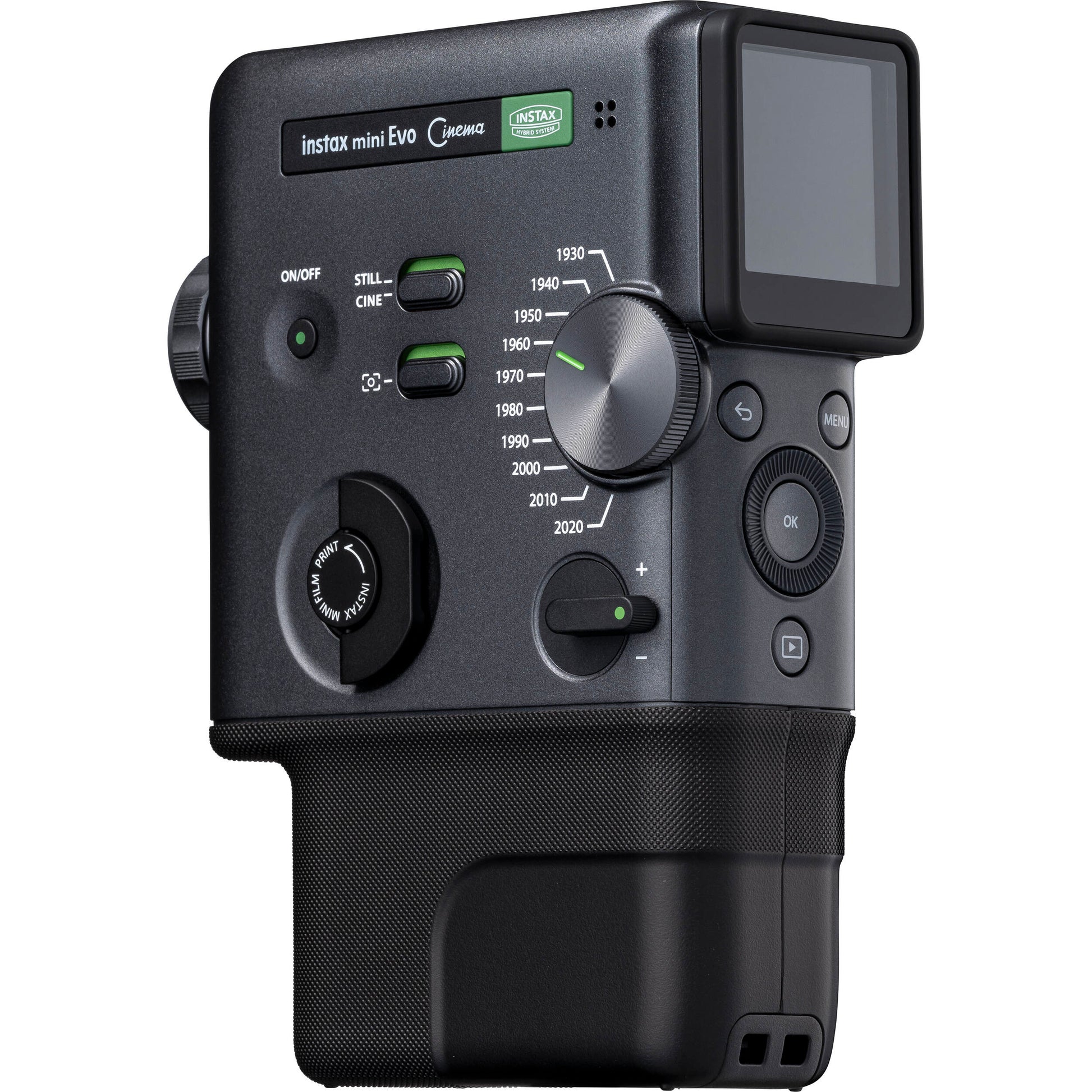 Hybrid instant camera Instax Mini Evo for videos, stills, and smartphone printing.