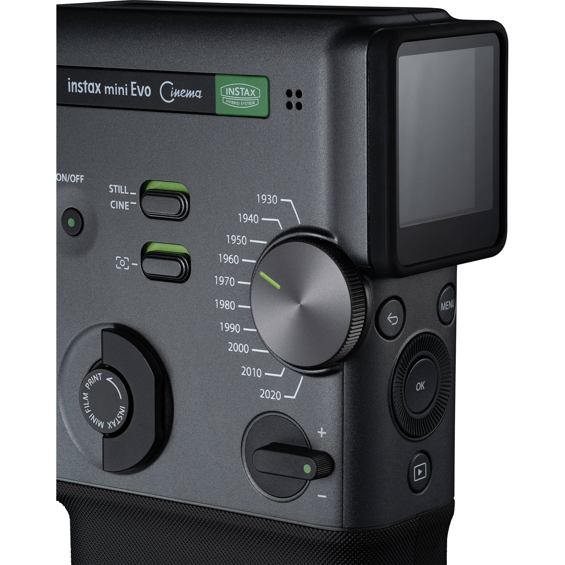 Hybrid instant camera Instax Mini Evo for videos, stills, and smartphone printing.