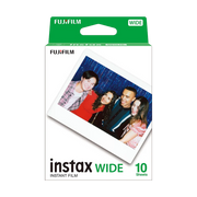 Fujifilm Instax instant color film pack with 10 wide format shots, ISO 800 speed, fine grain, vibrant color reproduction, fast developing time, and extended temperature range for reliable outdoor use.